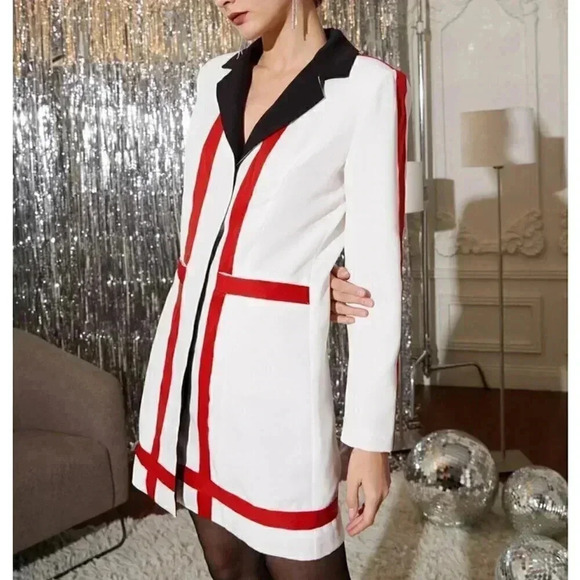 Contemporary Striped Lapel Collar Blazer Dress - Picture 2 of 7